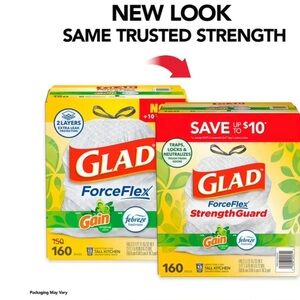 Glad ForceFlex Tall Kitchen Drawstring Trash Bags, 13 Gallon, 160 ct. 2 pack